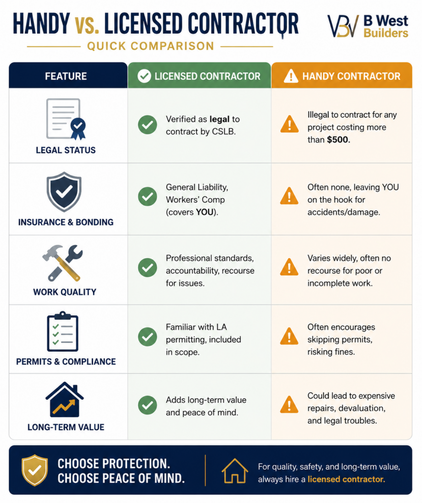 Handy vs. licensed contractor comparison