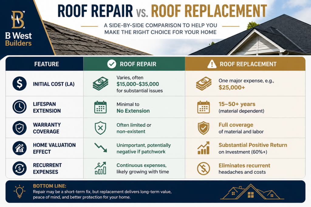Roof repair vs replacement comparison chart