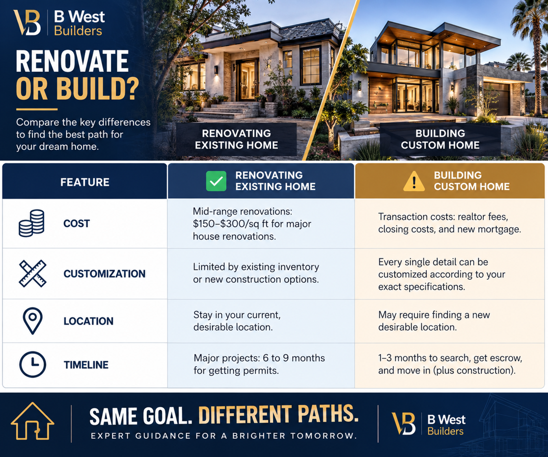 Quick Comparison: Renovating Existing Home vs Building Custom Home
