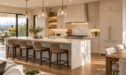 Warm Modern Kitchen and Dining Retreat B West Builders LA