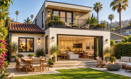 Golden-Hour Modern Mediterranean Backyard b west