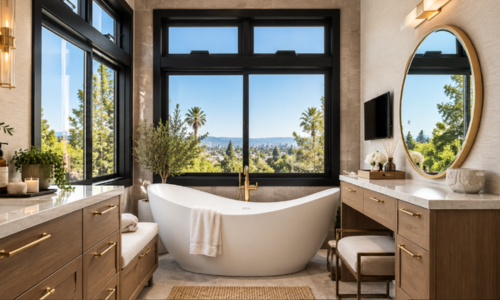 Luxurious Spa Bathroom with Scenic Views by b west builder