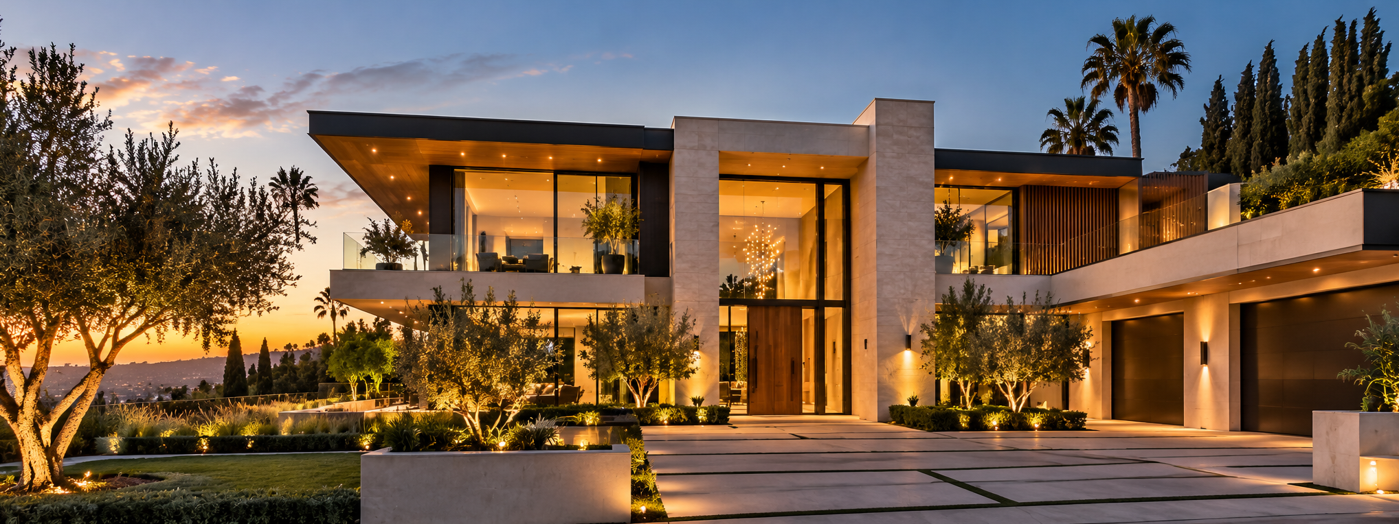 B West Builders Luxury Hillside Mansion at Sunset